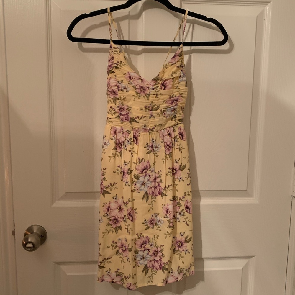 Cross cross straps mini floral print dress